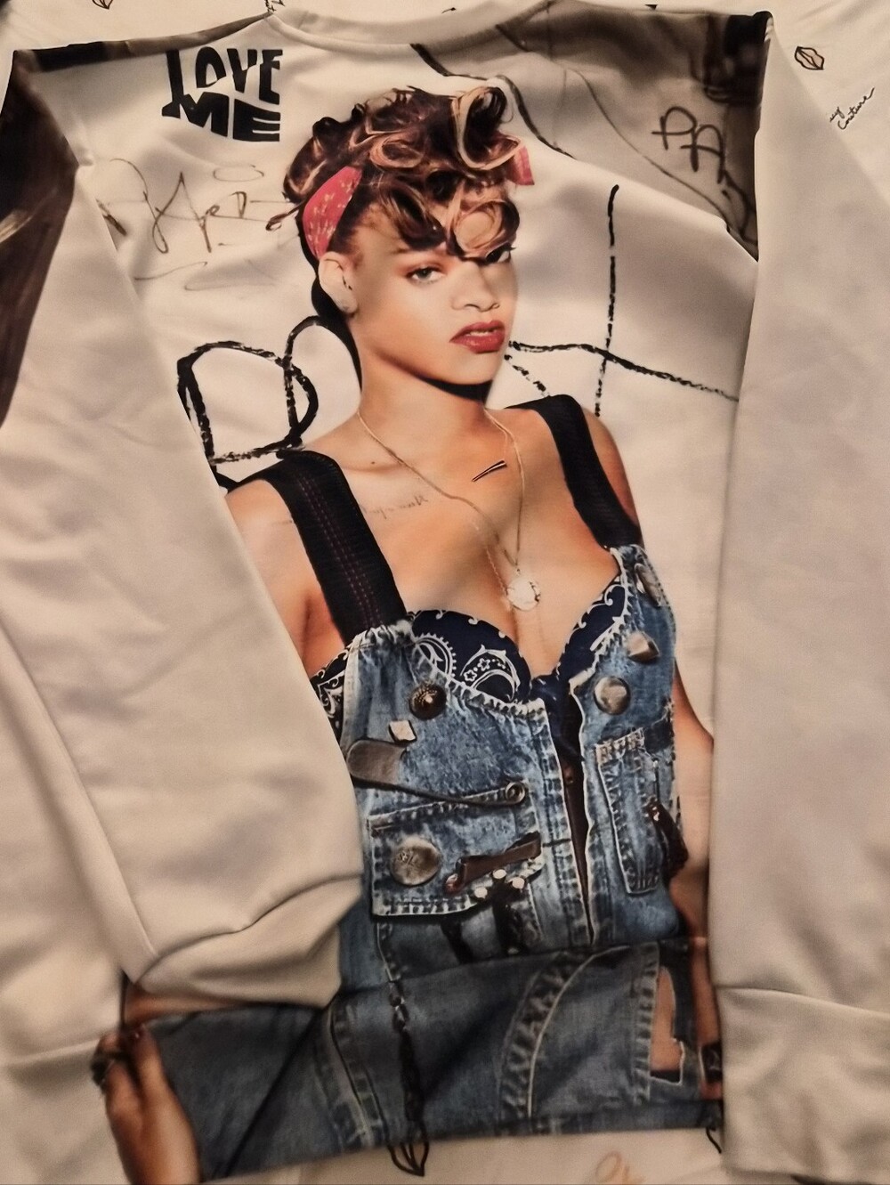 & Other Stories White Sweatshirt with Denim-Print Graphic